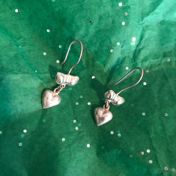 Sterling Silver Bow and Heart Earrings - Picture 2 of 4